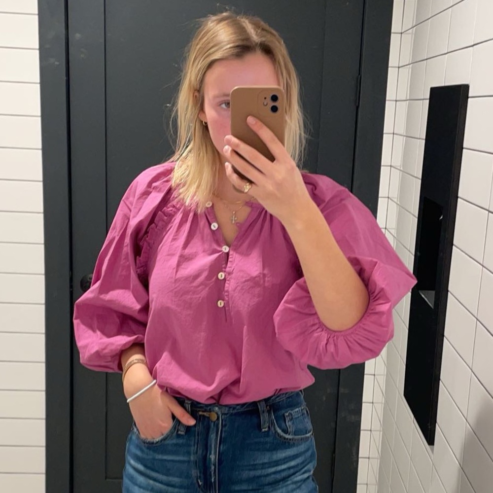 Cleobella Pink Puff Sleeve Blouse Relaxed Fit Size XS